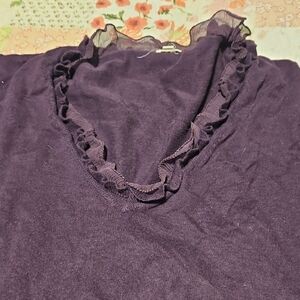 J. Crew Purple Ruffled V-Neck Sweatshirt